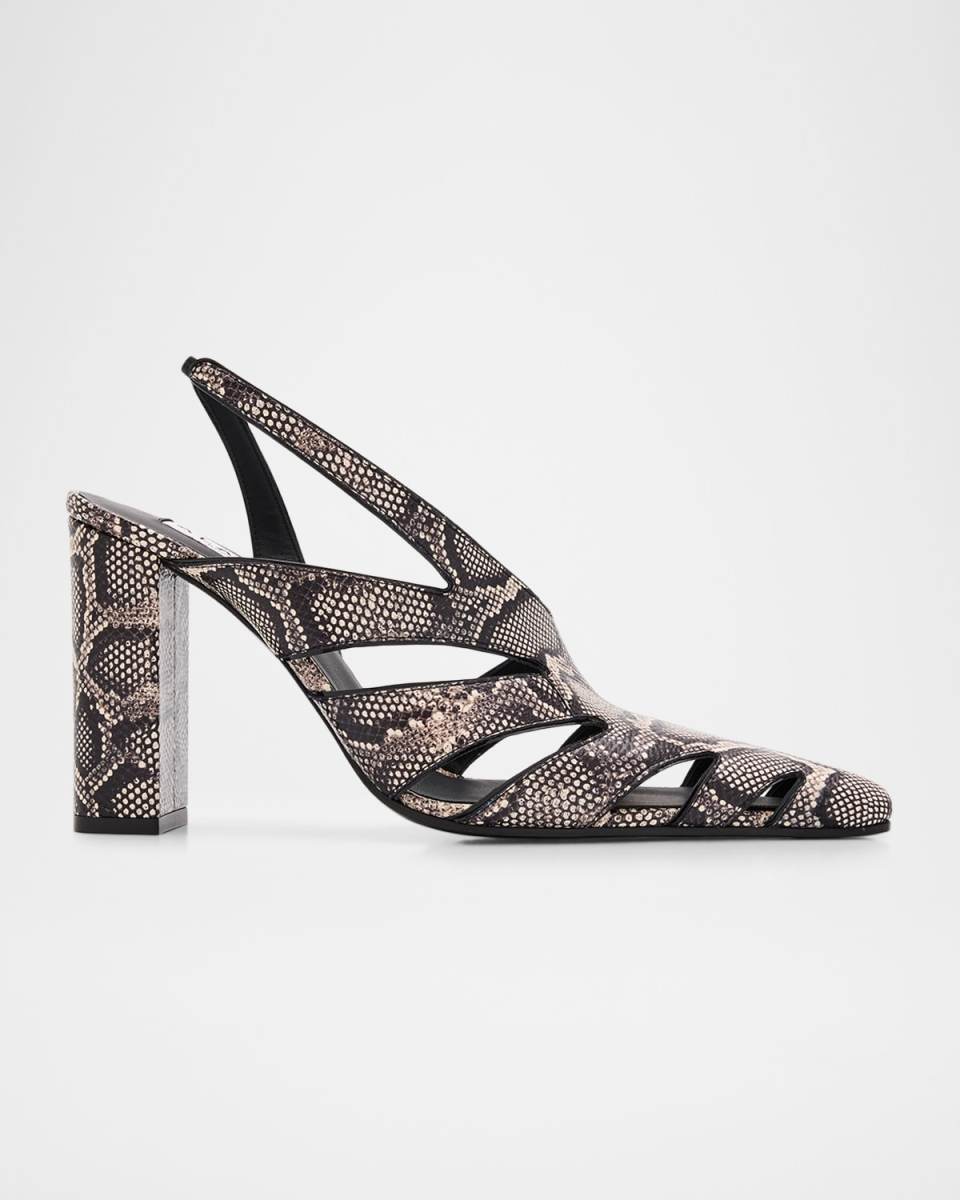 Snakeskin Leather Cutout Slingback Pumps